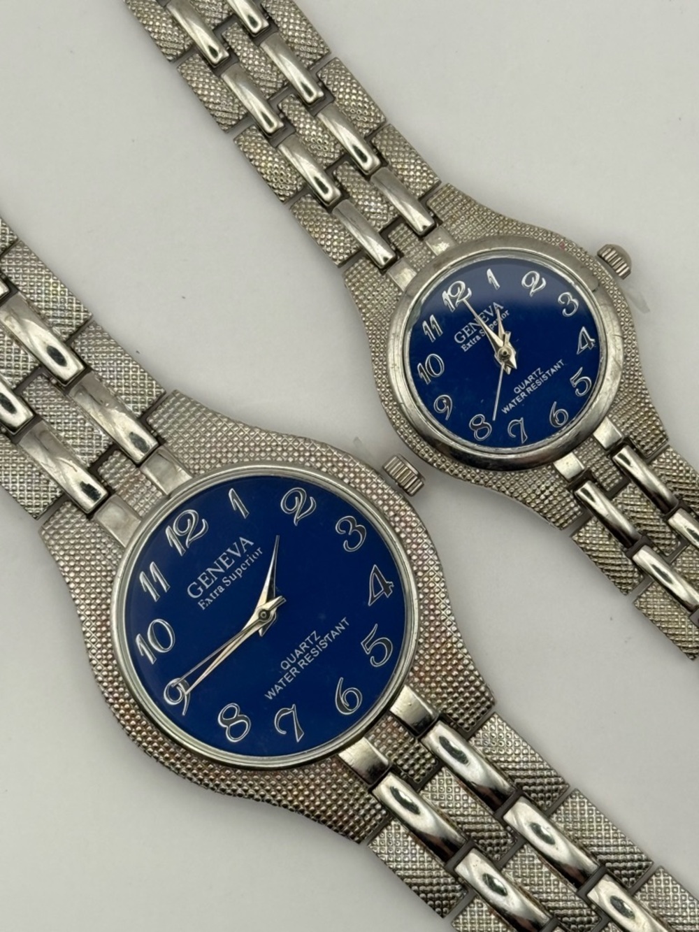 Geneva His & Hers Quartz Movement Watch Set Silver with Blue Dial (New Battery) - Picture 3 of 14